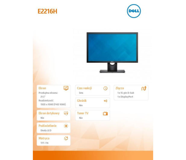 Dell 21.5'' E2216H 210-AFPP/5Y Czarny - 1381852 - zdjęcie 2